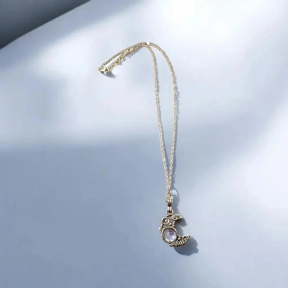 Bohemian Crescent Moon Silver Plated Necklace - Picture 2 of 2